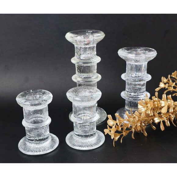 4 Vintage Luminarc Nordic Textured Glass Candle Holders Candlesticks Mid Century - Picture 1 of 6